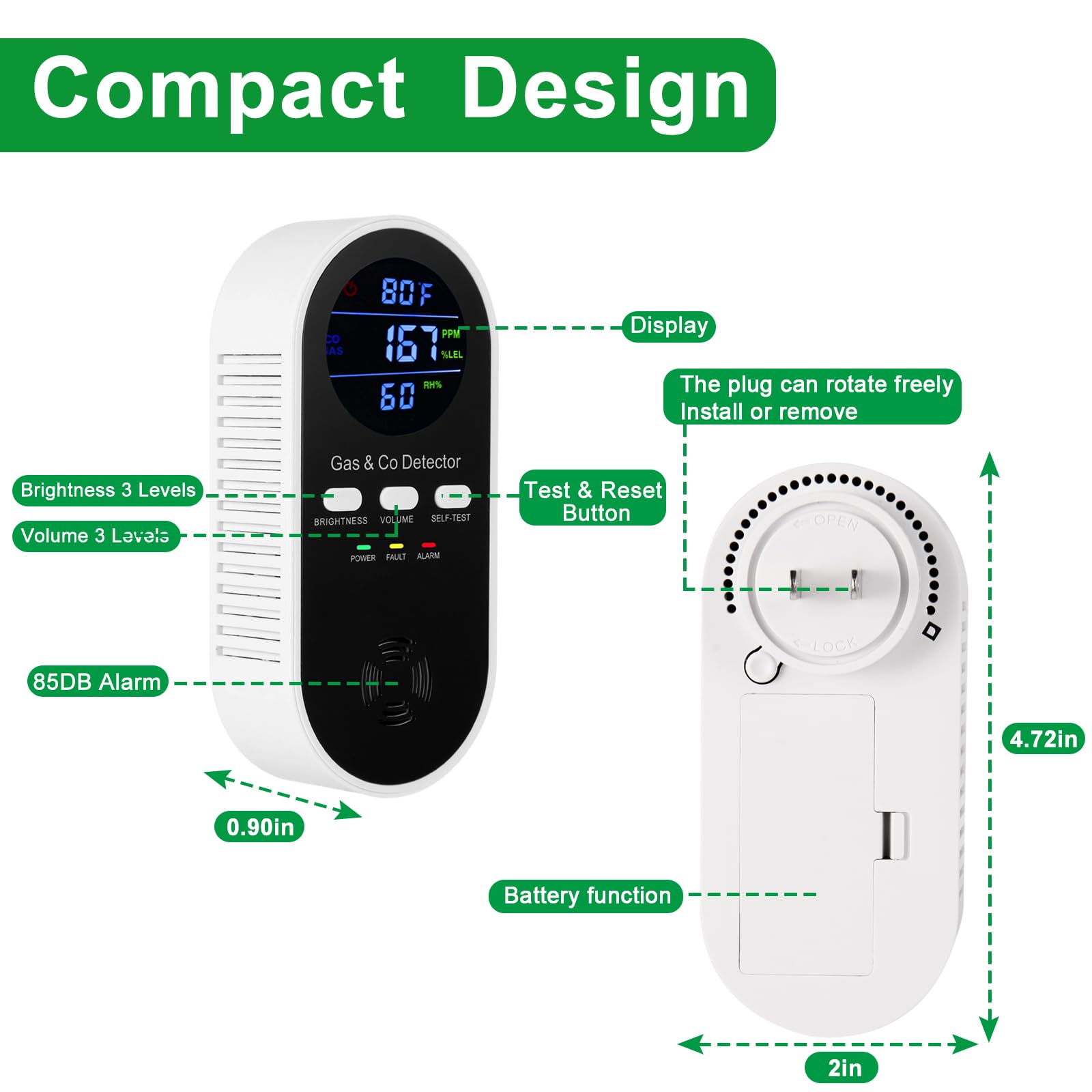 5-in-1 Combination Gas & Carbo - đánh giá và giá Co Detector Plug