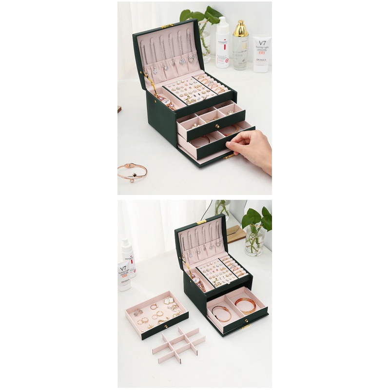 Three Drawer PU Leather Jewelr - đánh giá và giá Lockbox Key Secure